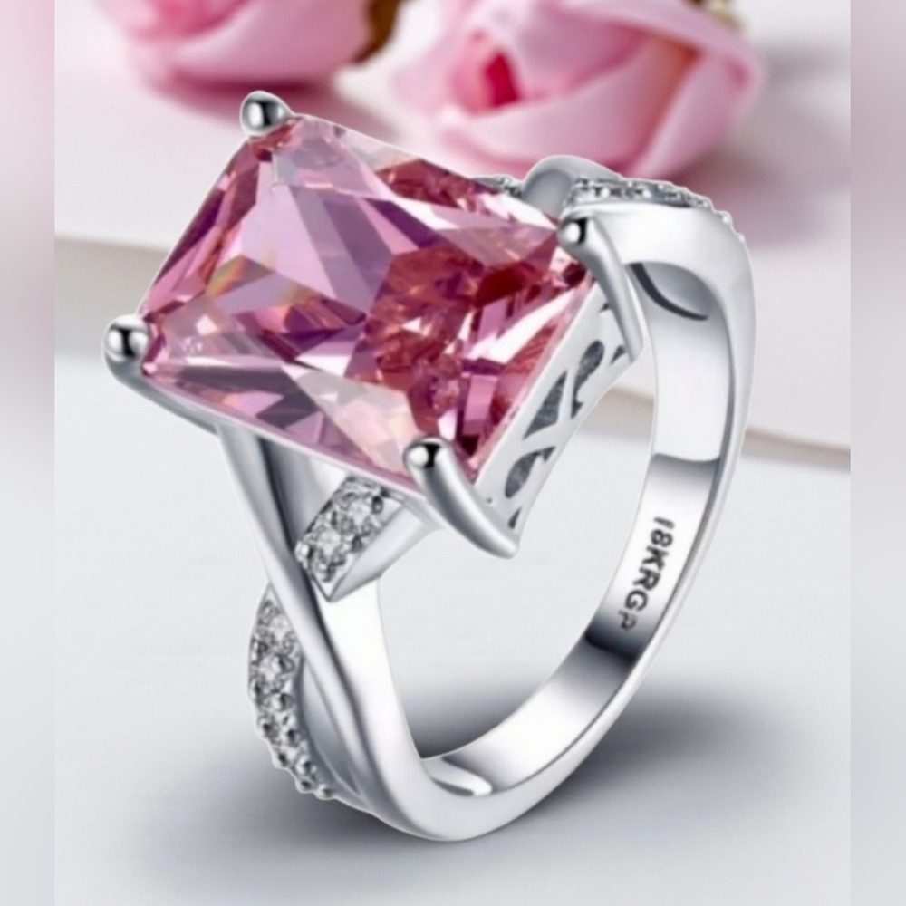 Sterling Silver Pink Sapphire Cubic Zirconia Ring Womens Jewelry